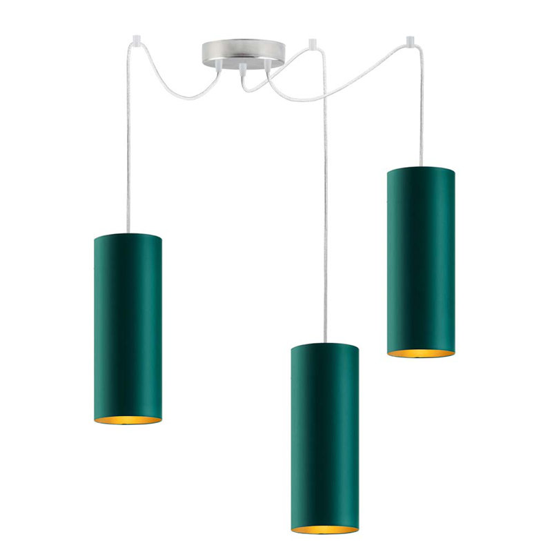 3 - Light Kitchen Island Pendant, Green, Chrome