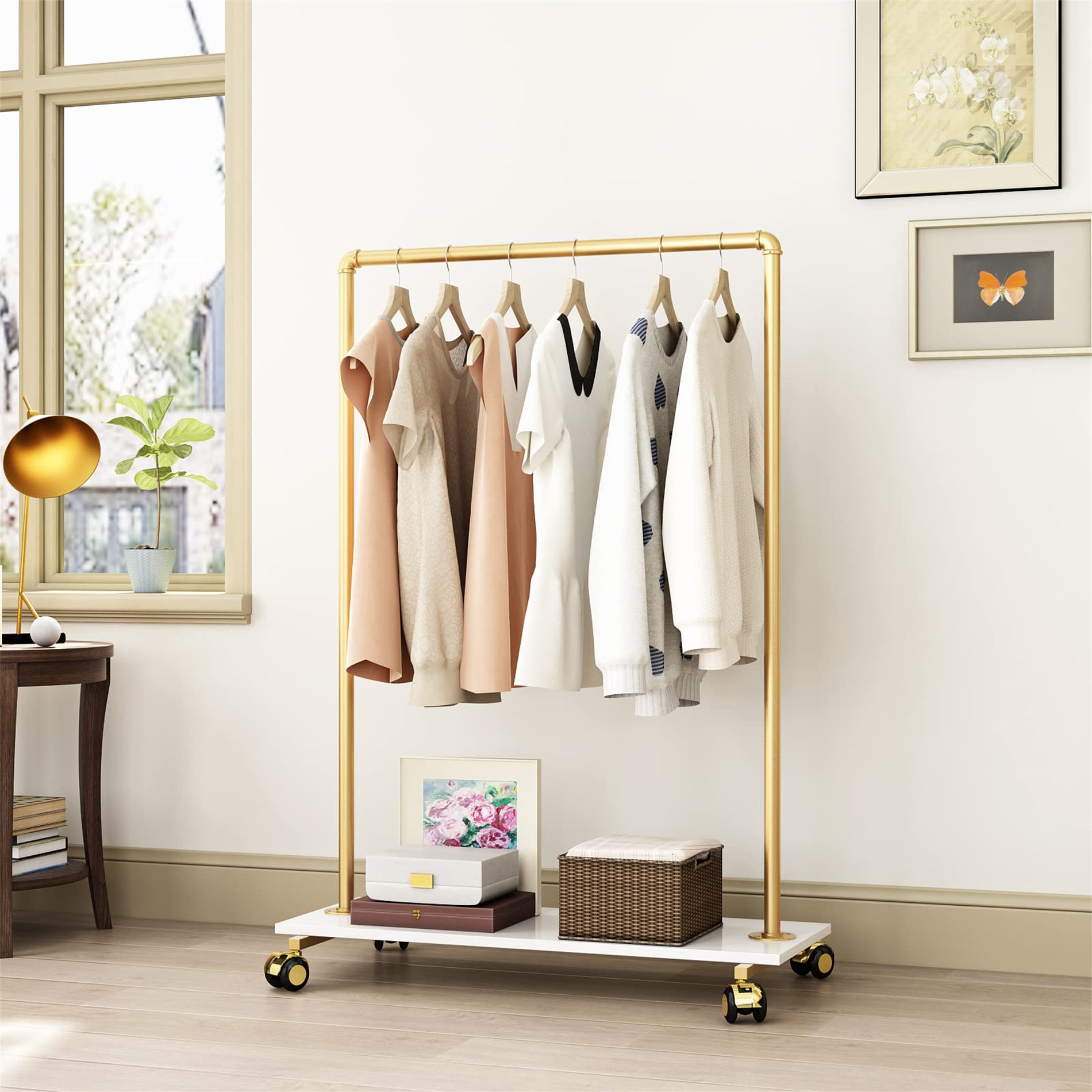 Rebrilliant Mikiela 37.4'' Metal Rolling Clothing Rack | Wayfair