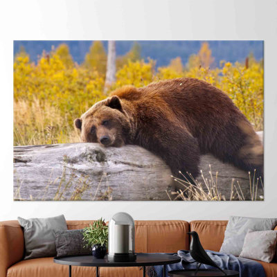 Adorable Bear Resting on a Log Print in a Framed Canvas for a Perfect Blend of Fun and Farmhouse Home Decor