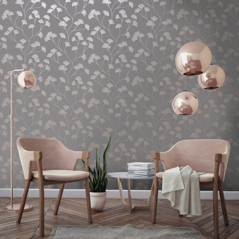 Kash 53cm x 10.5cm Metallic Wallpaper Roll, Grey Rose Gold