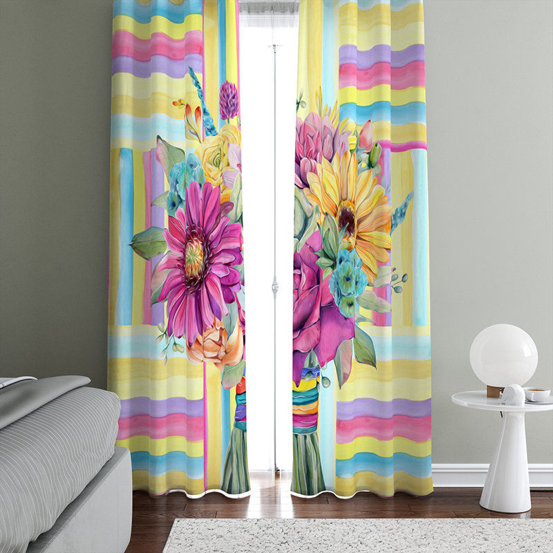 Rideaux semi-transparents à motif floral printanier, l 40 po x L 82 po