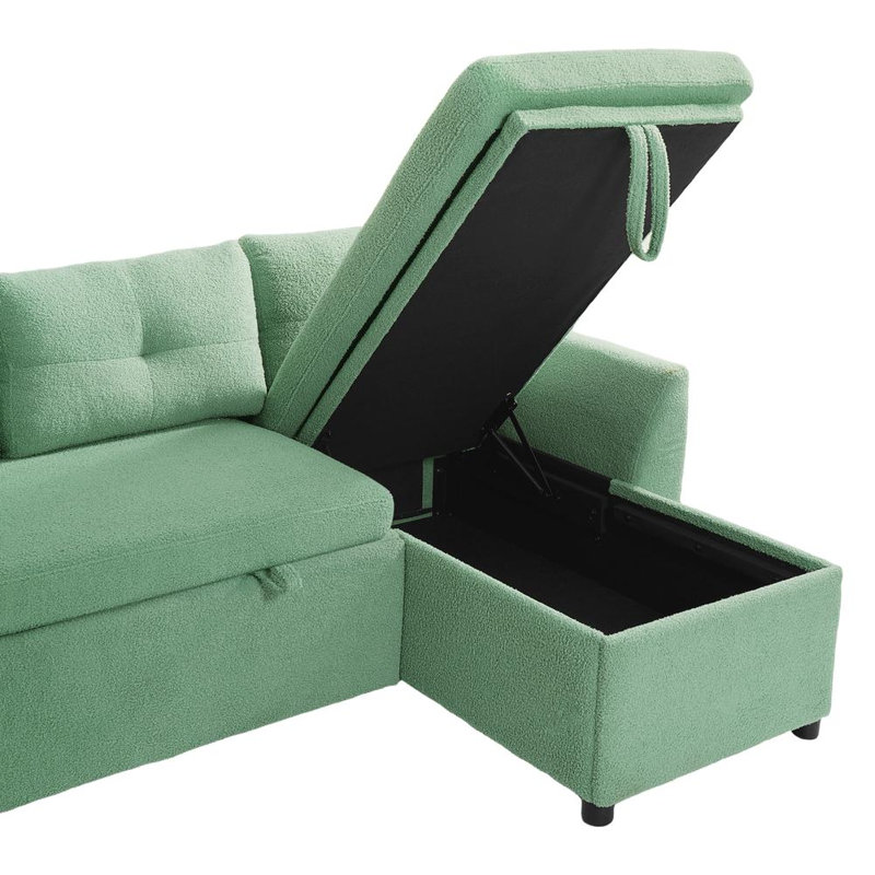 Canapé-lit modulaire en U de 107 po avec revêtement en tissu Teddy et méridienne double Xylo, Vert