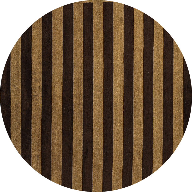 Tapis rayé en laine / polyester tissé à la machine en noir / beige, Rond 8 pi