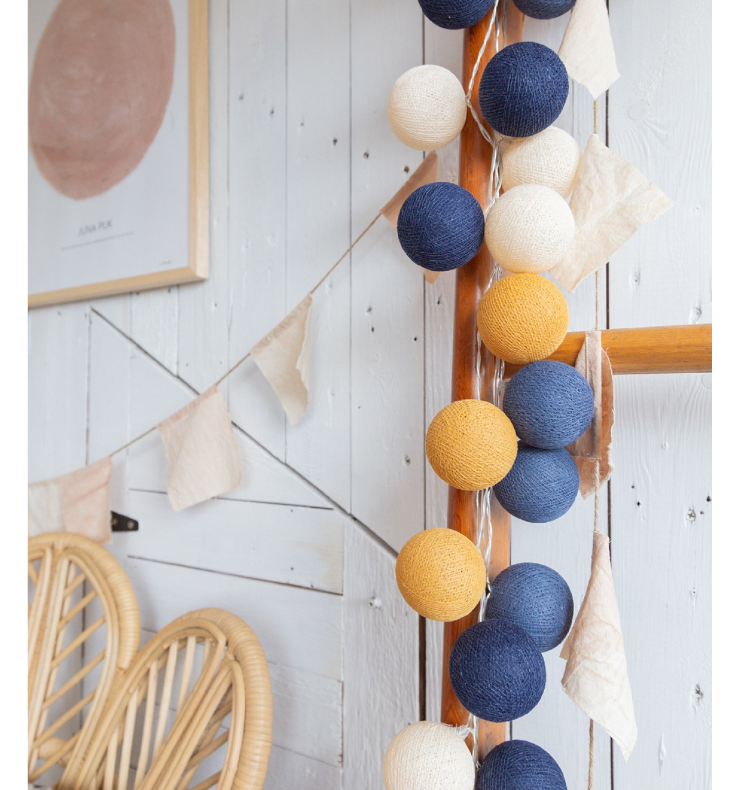 149" Globe String Lights, 5" H x 149" L x 5" D, Yellow/White, 20 Lights