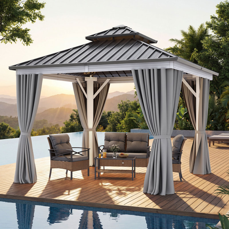 Balconera L 10 pi. D Pavillon de jardin en aluminium avec double toit, Blanc/Noir