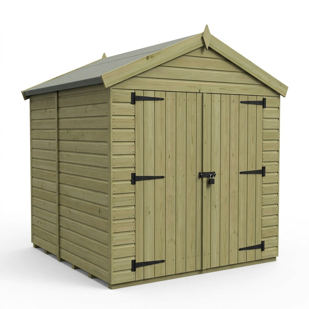 Total Sheds 8ft x 6ft Apex Garden Shed - Double Door - No Windows - Pressure Treated Timber - UK Manufactured