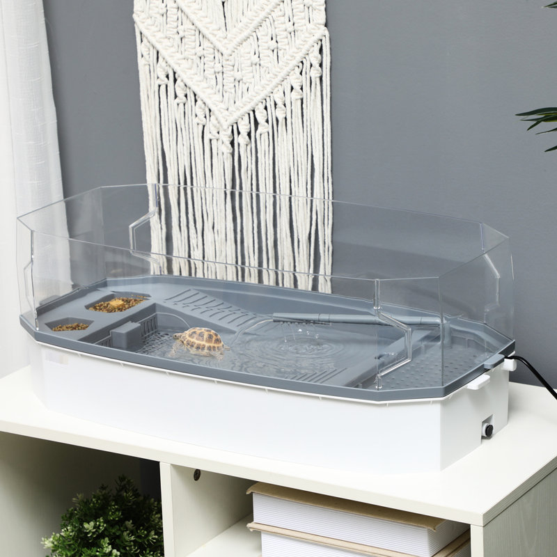 Aquarium tortue avec panneaux transparents et aire d'escalade - Polypropylène blanc de L 24,5 po x l 11,99 po H 9 po facile à nettoyer, 9