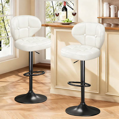 Ensemble de 6 tabourets de bar pivotants réglables avec dossier et repose-pieds, chaises de bar rembourrées à hauteur de comptoir pour îlot de cuisine, blanc