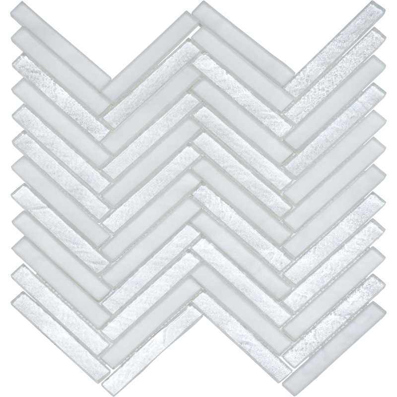 Silken 12-in. x 12-in. Herringbone Glossy Glass Wall Mosaic Tile, Chamore