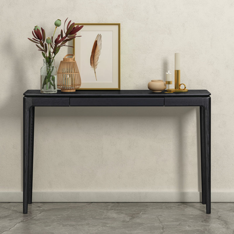 Console NTC Mingle de 47 pouces, table d'entrée moderne en bois massif avec tiroir caché, imperméable et résistante à la chaleur, table étroite pour le couloir, le salon et le vestibule, noir brûlé