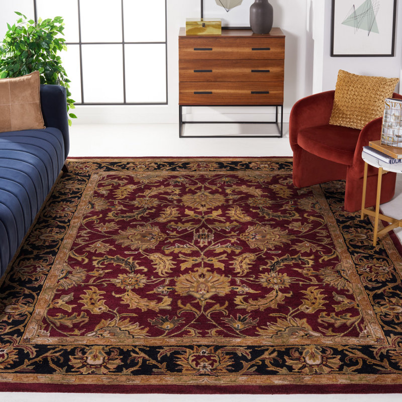 Tapis rouge / noir en laine touffeté à la main Cranmore, Rectangle 7 pi 6 po x 9 pi 6 po