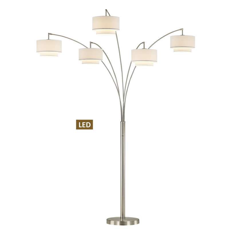 81'' Tree Floor Lamp, Satin Nickel, Off White