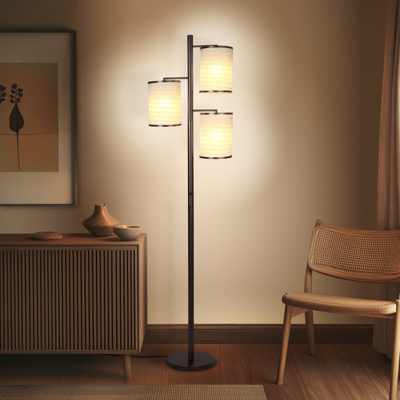 Liam Bronze Multi-Head LED Floor Lamp with Fabric Shades