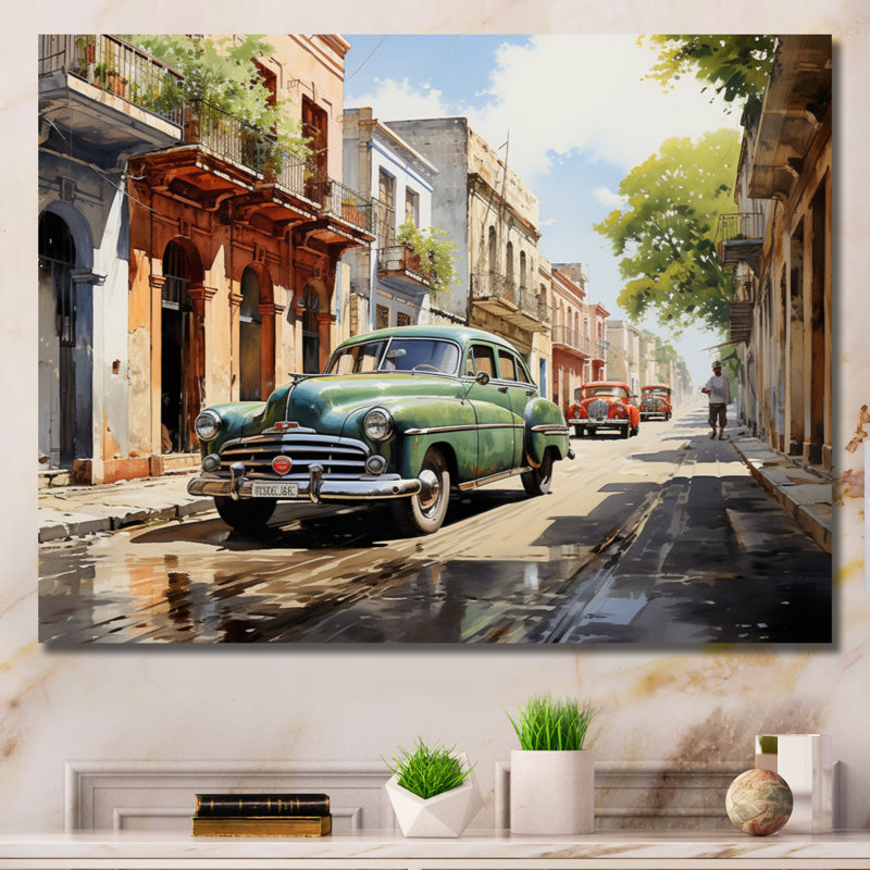 Cuba Havana Vieja Timeless - art mural paysage de Cuba, H 24 po x l 32 po x P 1 po, Toile tendue