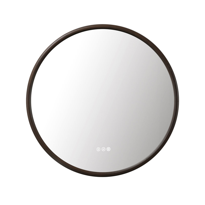 Miroir anti-buée en chêne naturel Veener, 29,52 po x 29,52 po, Rond, Châtaigne