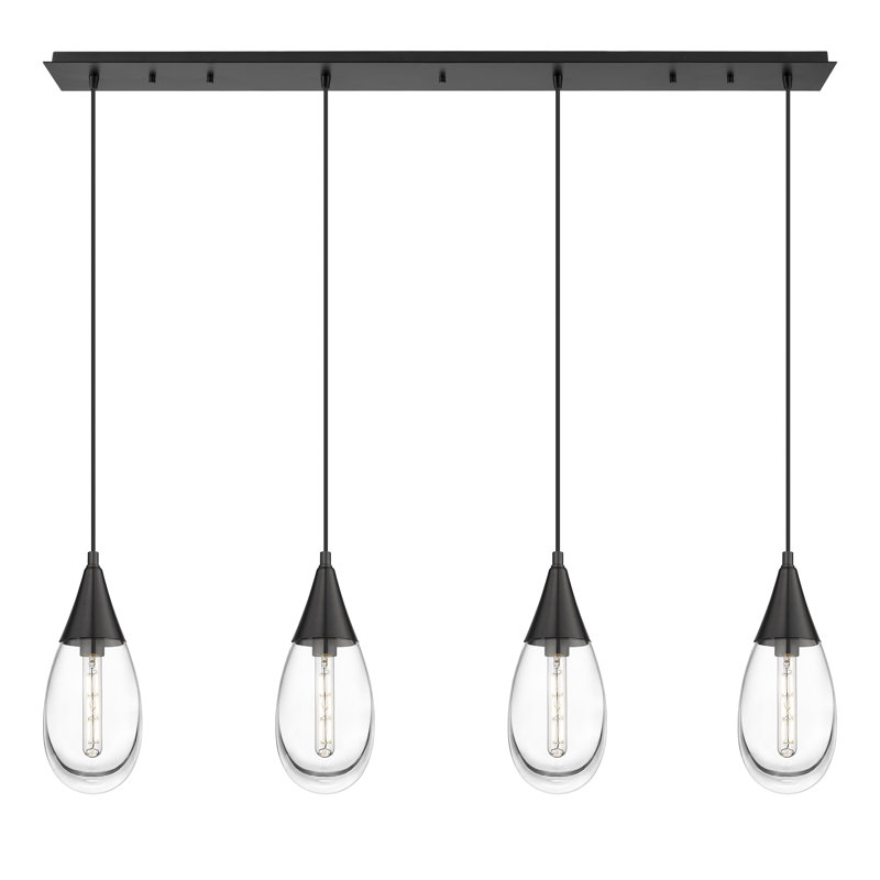 Luminaire suspendu grappe 4 lumières Rigdon, Transparent, Noir mat