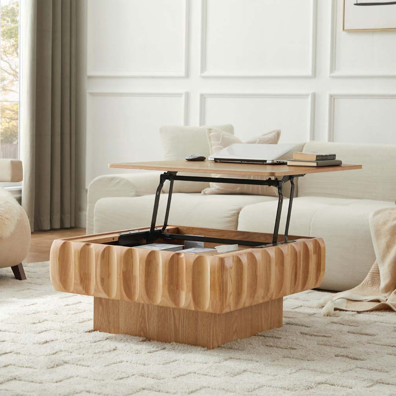 Table basse à plateau relevable 31,1 po avec rangement caché, Naturel