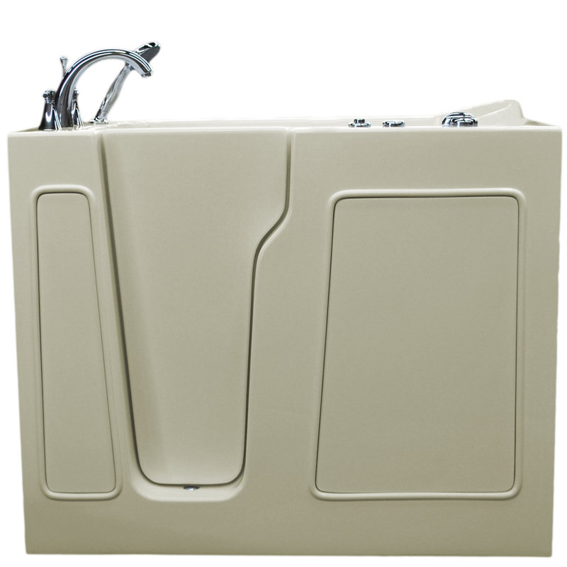 Prairie 45.75'' x 26'' Whirlpool Fiberglass Bathtub with Faucet, Biscuit, Left