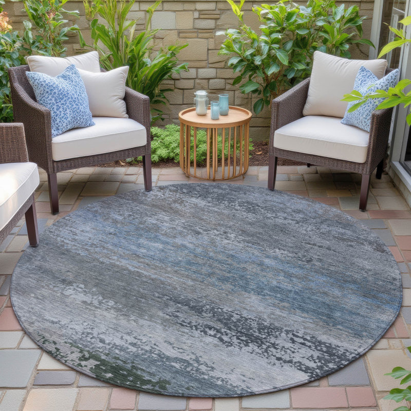 Xhevrie Abstract Indoor / Outdoor Rug, Round 8'