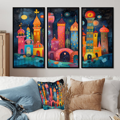 Colorul Vibrant Russia Moscow At Night III - Moscow Wall Art Living Room Set