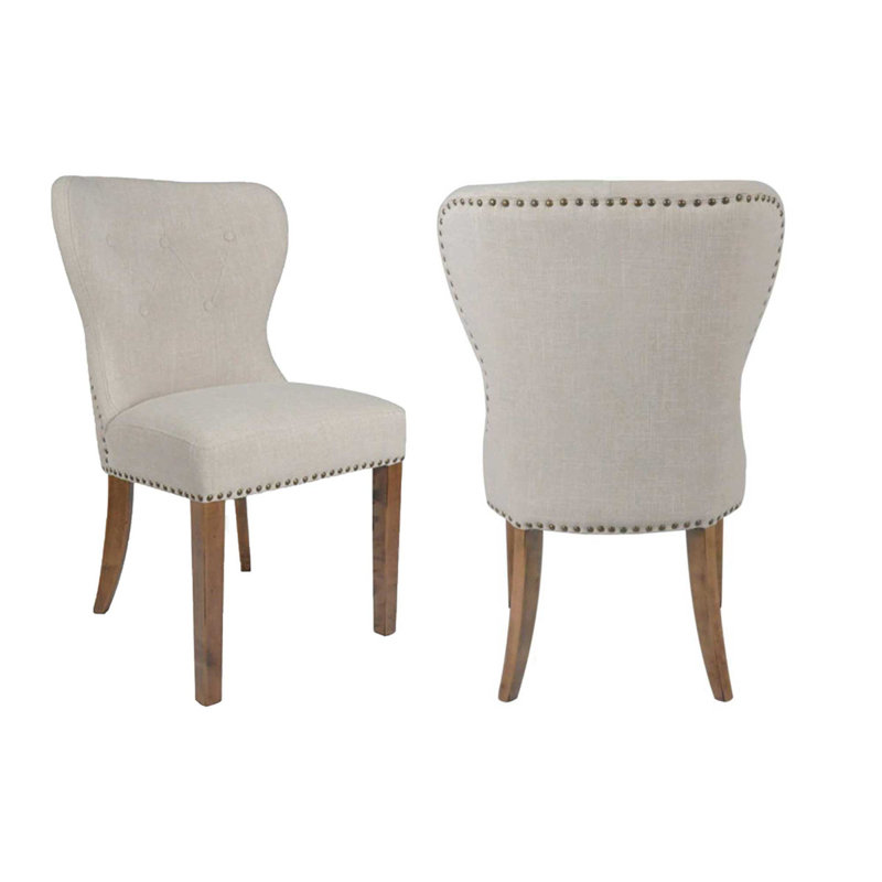 Tufted Solid Wood Side Chair in Beige/Brown