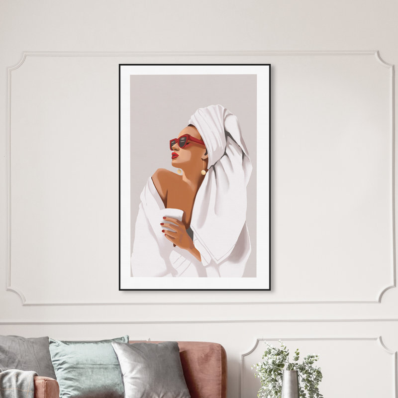 «Her Morning routine» - impression, Toile encadrée, H 45 po x l 30 po, Noir