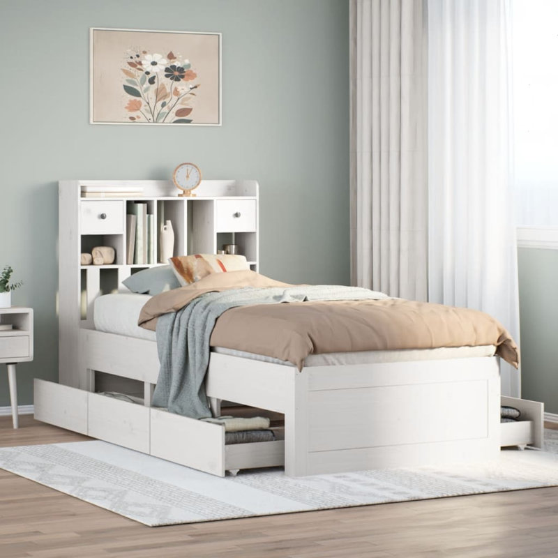 Aaryash Solid Wood Storage Bed, White, 110cm H x 216.5cm W x 96cm D