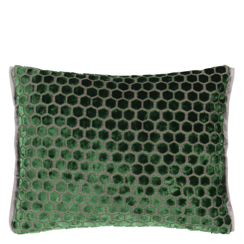 Jabot Velvet Decorative Pillow, 12" H x 16" W, Emerald Geometric