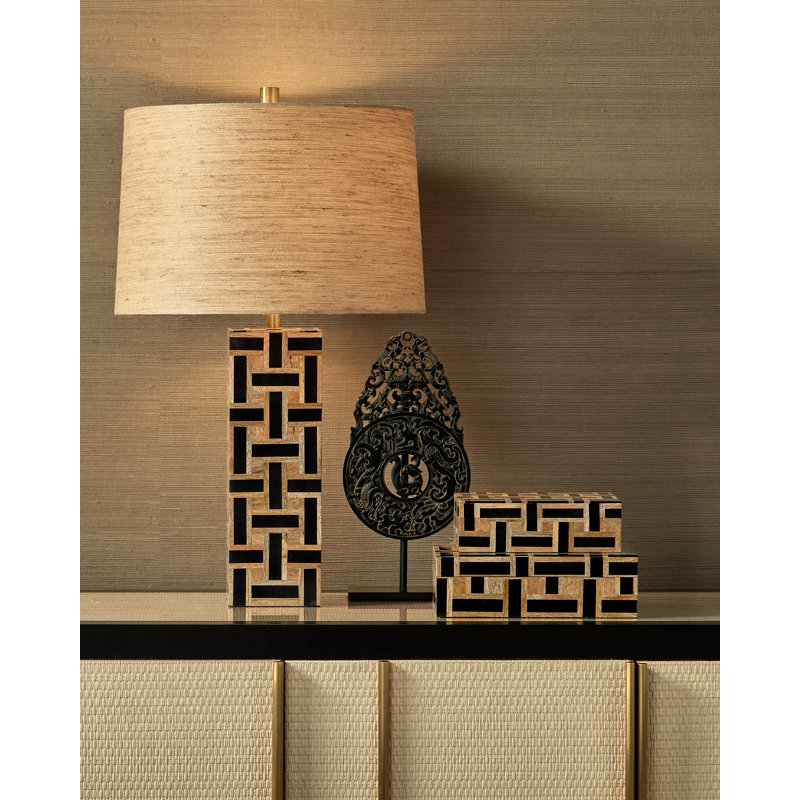 Aarna Black Table Lamp, Natural/Black, Brown Natural