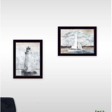 Lighthouse Sailboat Framed On Paper 2 Pieces Print