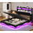 Lift Up Storage  Bed Frame With Charging Station And Hidden Storage Headboard, Led Lights Upholstered Platform Bed With Hydraulic Storage,-1877195831-1877195828