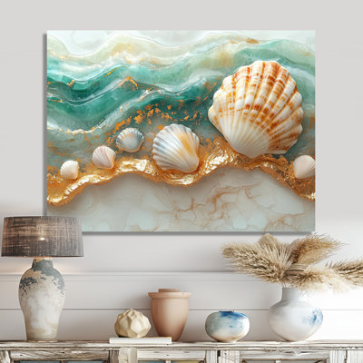 Seashell And Emerald Sand I - Coastal Metal Art Print, Coastal Metal Wall Art