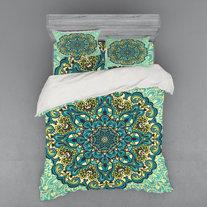 Ensemble de housse de couette éclectique turquoise / bleu sarcelle / jaune, Housse de couette grand + 3 pièces supplémentair
