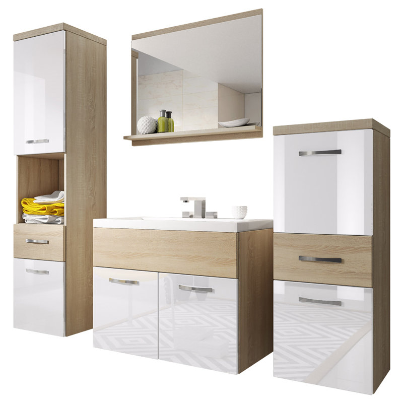 Aleicia Bathroom Furniture Suite, White/Light Wood
