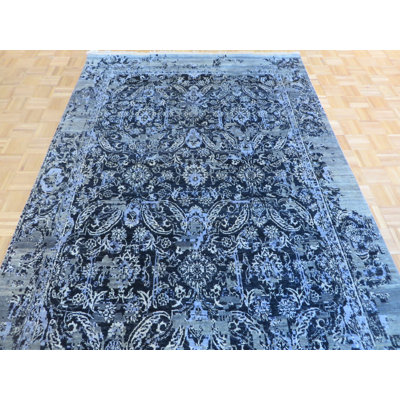 Tapis unique noué à la main bleu de 6 pi 4 po x 9 pi 10 po Mahmood