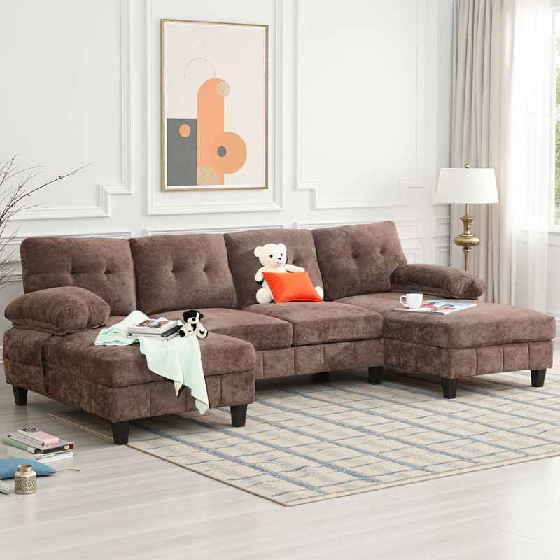 Canapé modulaire en chenille de 103,5 po en U - méridienne double avec poches de rangement et coussins d'accoudoirs, capacité de 250 lb