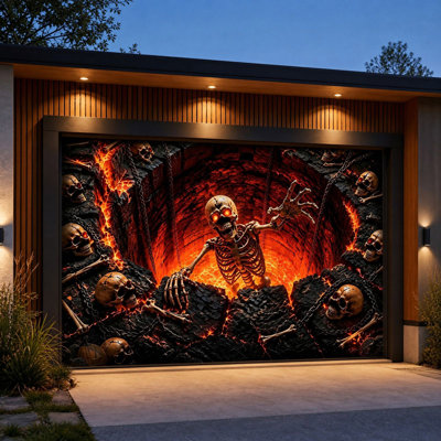 Décoration d'Halloween : tenture murale en tissu à motif de crâne pour porte de garage, idéale pour une fête d'Halloween (94,49 x 70,87 pouces), à suspendre à l'intérieur ou à l'extérieur. Décoration photo festive à suspendre.