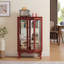 Élégante armoire vitrée à 2 portes avec portes en verre trempé, panneau arrière en miroir et tablettes réglables - Vitrine lumineuse pour la maison et le bureau (ampoule incluse) - Finition cerisier