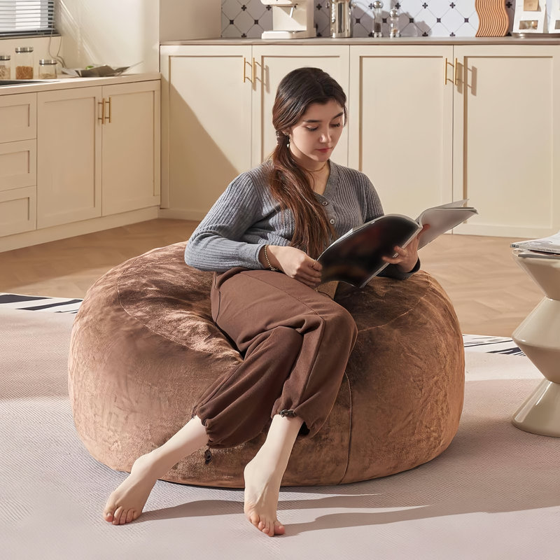 Bean Bag Chair, Memory Foam Filled, Large Beanbag Chairs For Adults And Teens, Soft Sofa With Removable Flannel Cover, Round Couch For Living Room Bedroom College Dorm