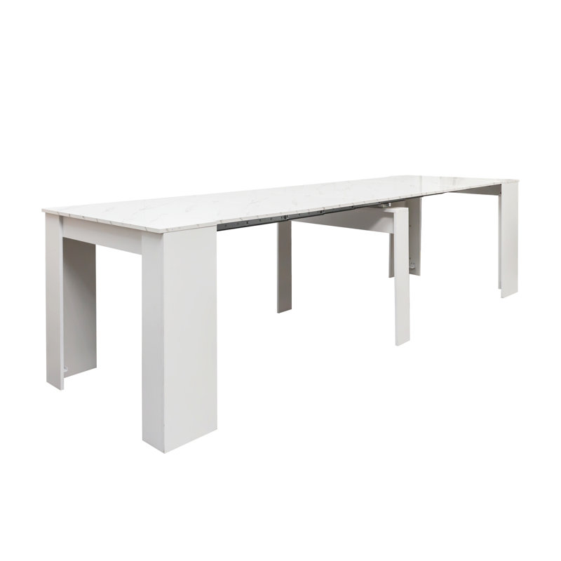 Console extensible Brigg 118,50 po, finition en marbre blanc et carton gris, console polyvalente pour salle à manger multifonctionnelle 120,13 po x 36,03 po, blanc et essentiel pour la décoration intérieure