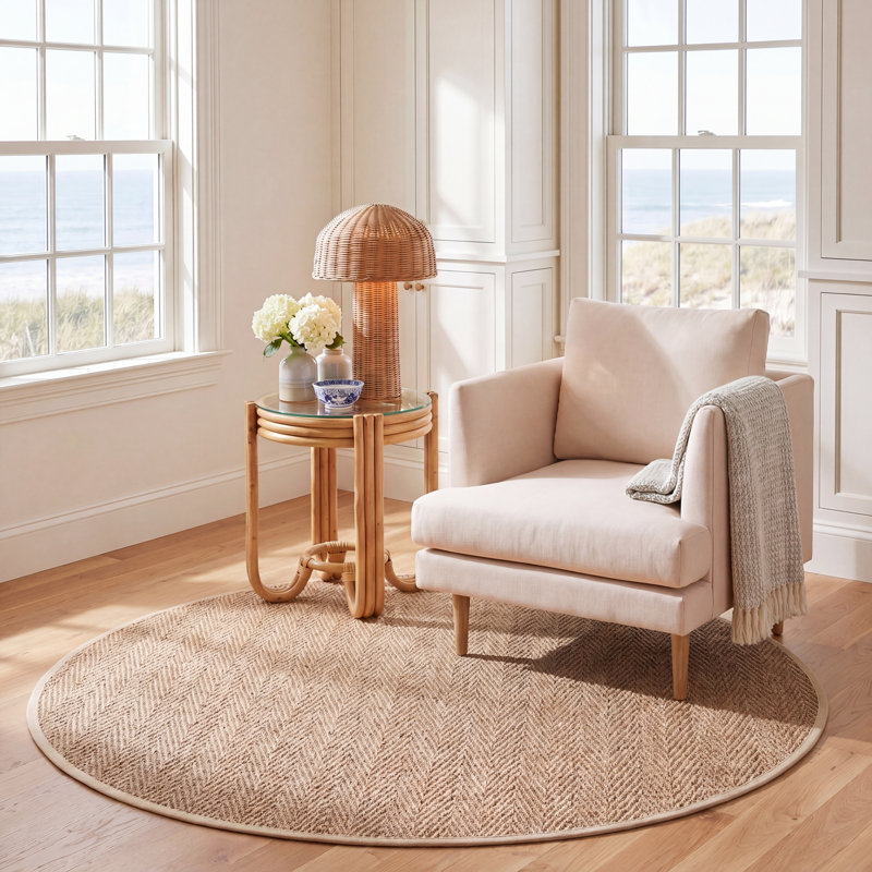 Tapis de couleur unie en fibres naturelles Deschamps, Rond 6 pi