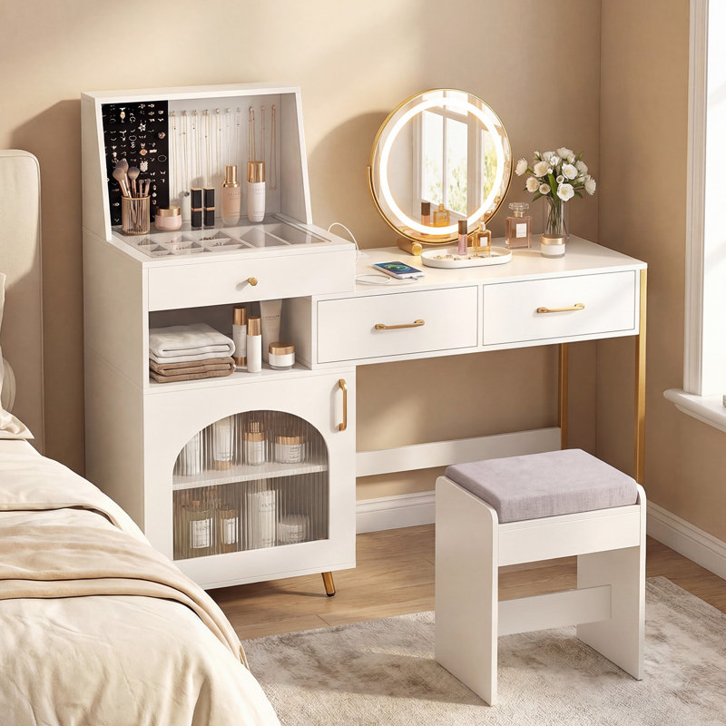 Dressing Table, White/Gold