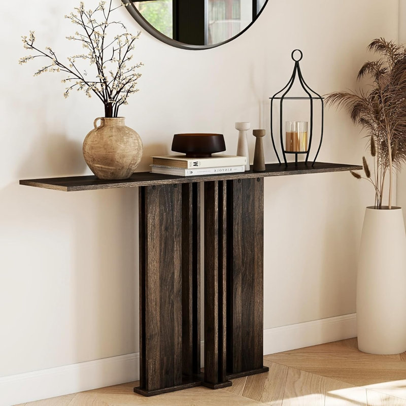 51” Narrow Rectangular Entryway & Behind‑Sofa Console Table, Walnut
