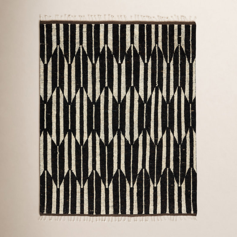 Tapis brun foncé / ivoire en laine noué à la main Wesler, Rectangle de 10 pi x 14 pi