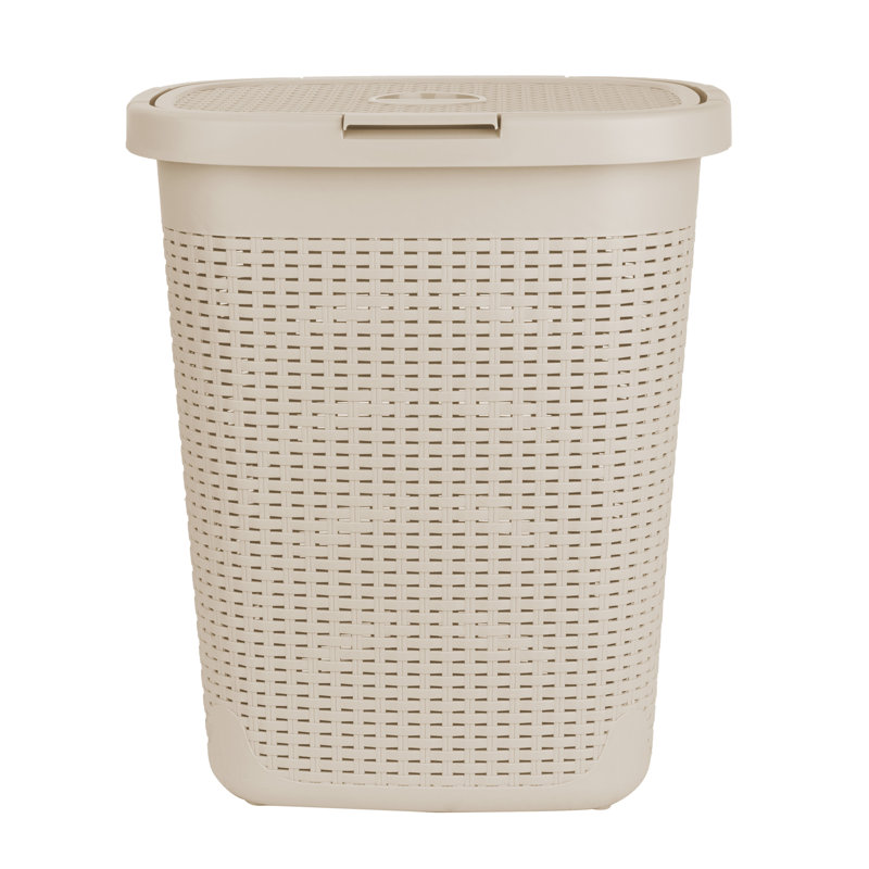 Ivory Rectangular Wicker Collapsible Laundry Hamper with Lid