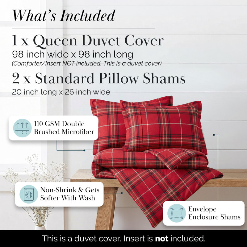 Vilano Plaid Oversized Microfiber Duvet Cover Set by Southshore Fine linens, Full/Queen Duvet Cover + 2 Standard Shams