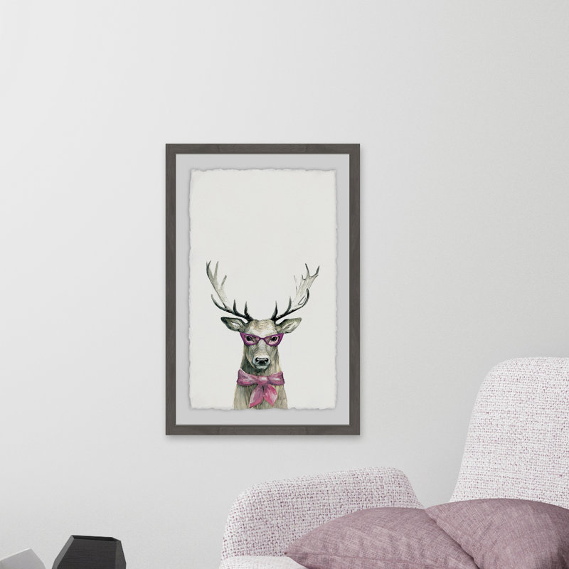 «Caravelle Po-Faced Deer», reproduction encadrée, H 12 po x l 18 po x P 1,5 po, Encadré gris