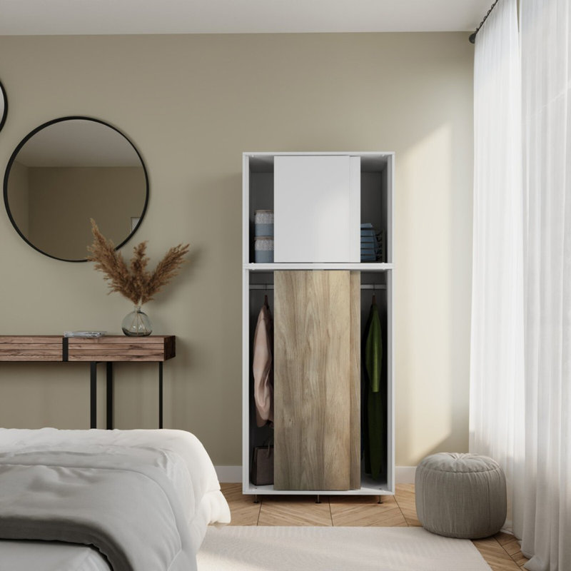 4 Door Solid Wood Wardrobe, White/Oak