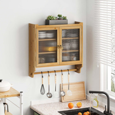 Vintage Double Glass Door Wall Cabinet With 3-Tier Storage And Towel Rack For Bathroom Kitchen Dining Room