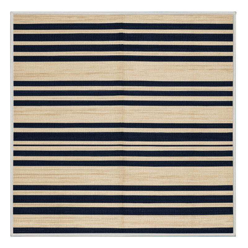 Washable Cream Navy Striped Area Rug, Square 6'